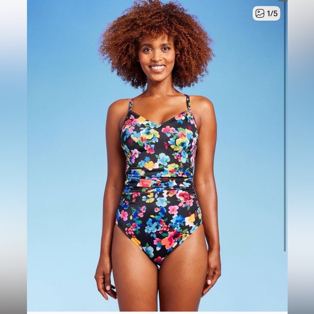 Aqua green UPF 50 ring back floral one piece swimsuit